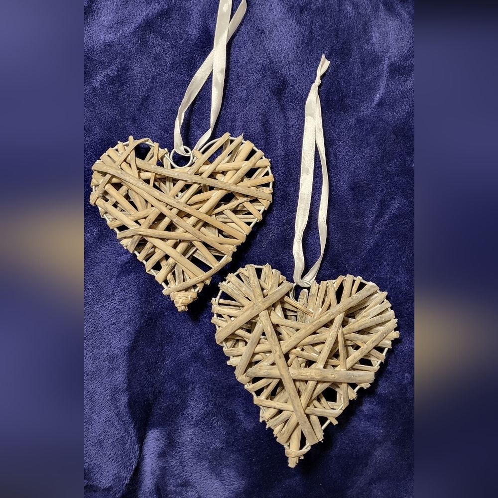 Handmade Wicker Hanging Heart Ornmants Set Of 2